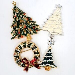 VINTAGE CHRISTMAS BROOCH LOT OF 4 TREES WREATH CHRISTOPHER RADKO WOMEN JEWELRY